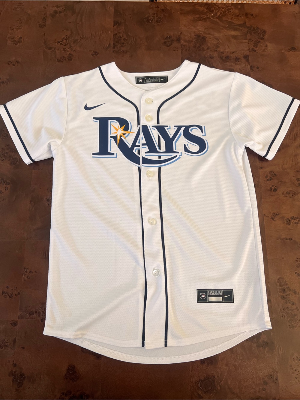 Nike White Tampa Bay Rays Button-Up Jersey with Navy and Yellow Logo